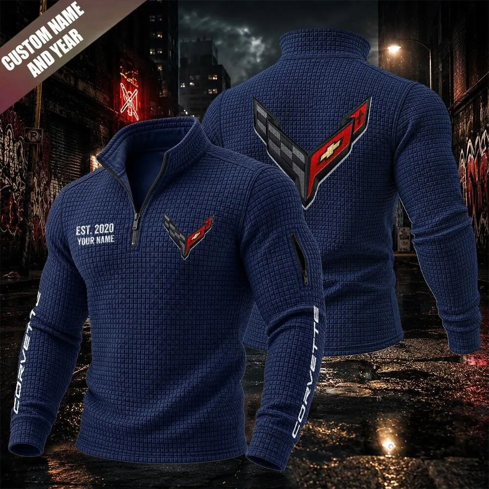 Corvette C8 Textured Grid Quarter-Zip Pullover Sweatshirt 20 Corvette C8 Textured Grid Quarter-Zip Pullover Sweatshirt