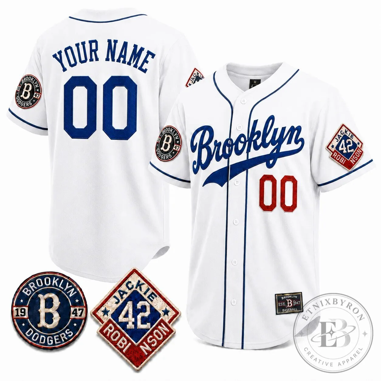 Brooklyn Dodgers Jackie Robinson Custom Baseball Jersey - Etnix