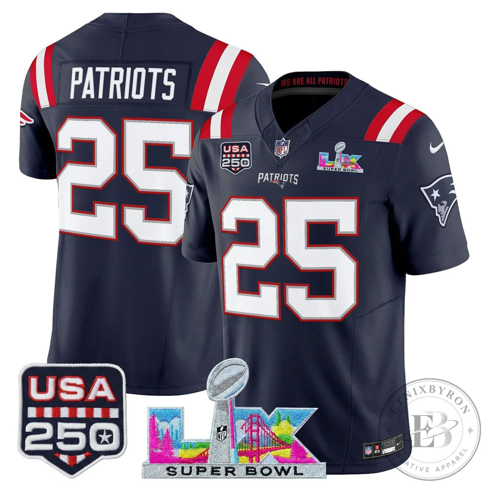 Super Bowl LX New England Patriots Mac Jones Football Jersey